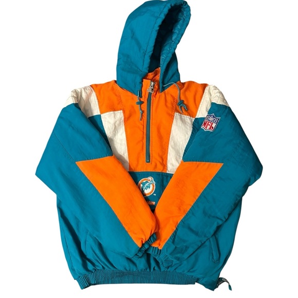 Vintage 90s NFL Pro Line Miami Dolphins Quarter Zip Puffer Parka Jacket  Size L - Picture 8 of 16
